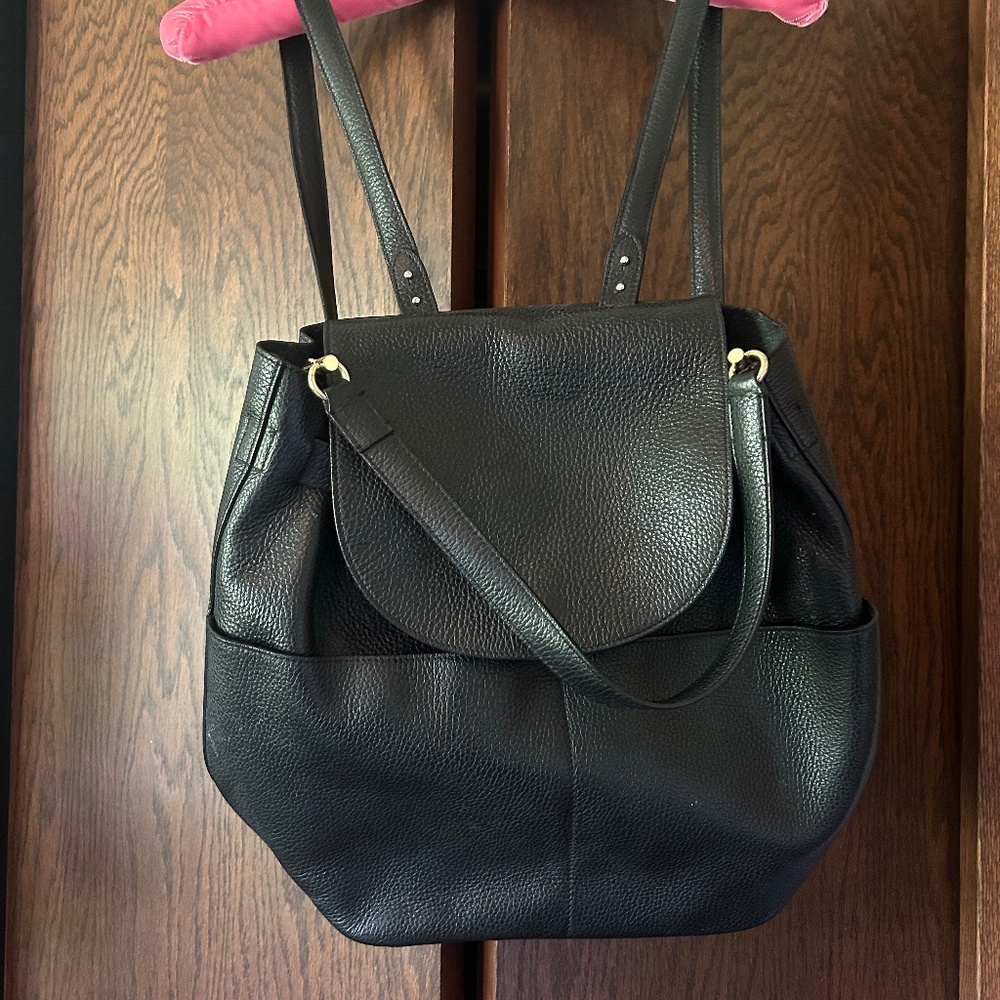 Cuyana Black Leather Backpack 13”